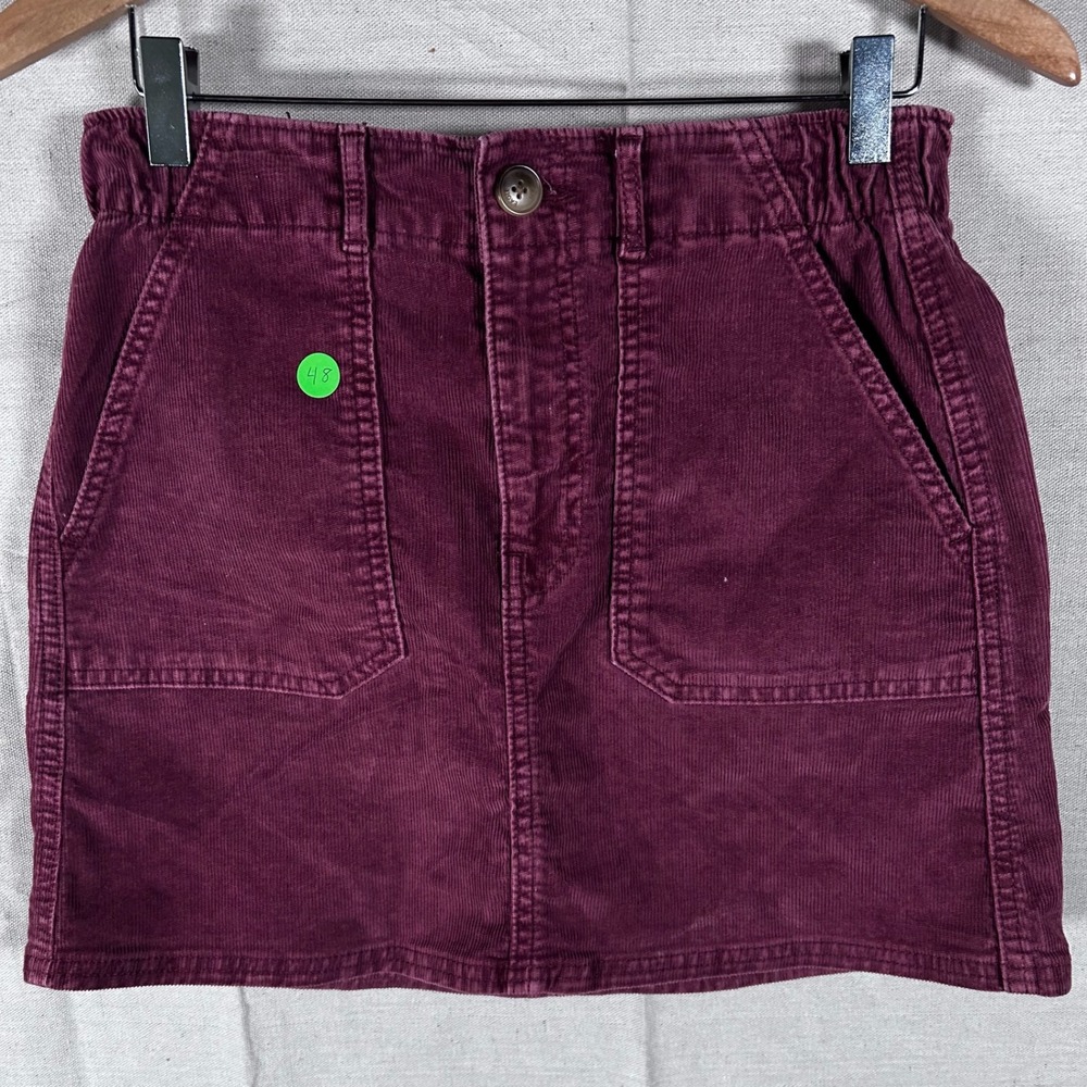 American Eagle Corduroy Mini Skirt Women 2 Maroon Super Stretch High Waist Skirt